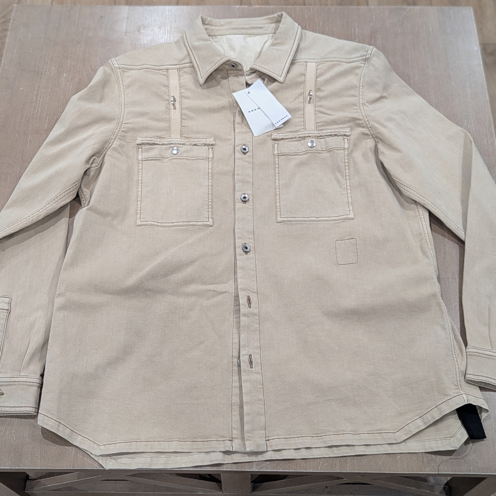 $1350 Mens DRKSHDW Rick Owens Patch Pocket Button Up Work Shirt Mineral XL